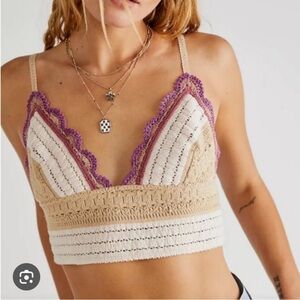 Free People Longline Bralette, soft pink combo crochet.  Size M, NWT, Boho